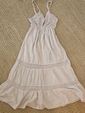 Cream Crochet-Trim Midi Dress with Adjustable Straps